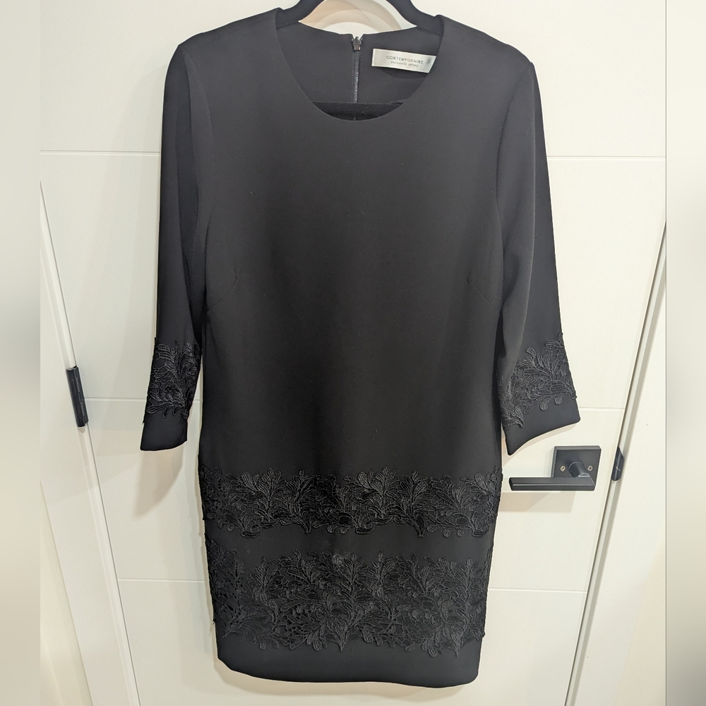 Simon’s Contemporaine Black Embroidered Cocktail Dress Size 8